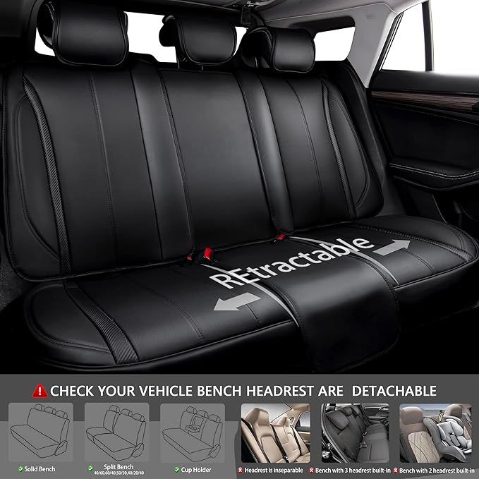 CAR PASS Nappa Leather Car Seat Covers Full Set & Carbon Fiber, Waterproof and Durable All Weather Protector, Universal Fit f