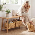 StorageWorks Wicker Storage Baskets, Handwoven Water Hyacinth Basket for Organizing, Decorative Organizers with Built-in Hand