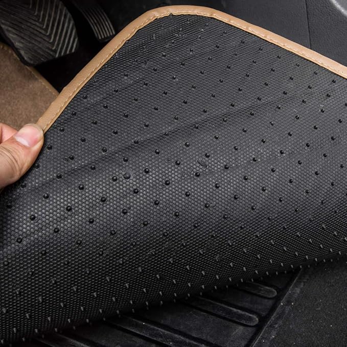 CAR PASS Beige Car Floor Mats, Edge Leather Waterproof Car Mats with Double Stitch Line and Anti-Slip Backing Design, Fit 95%