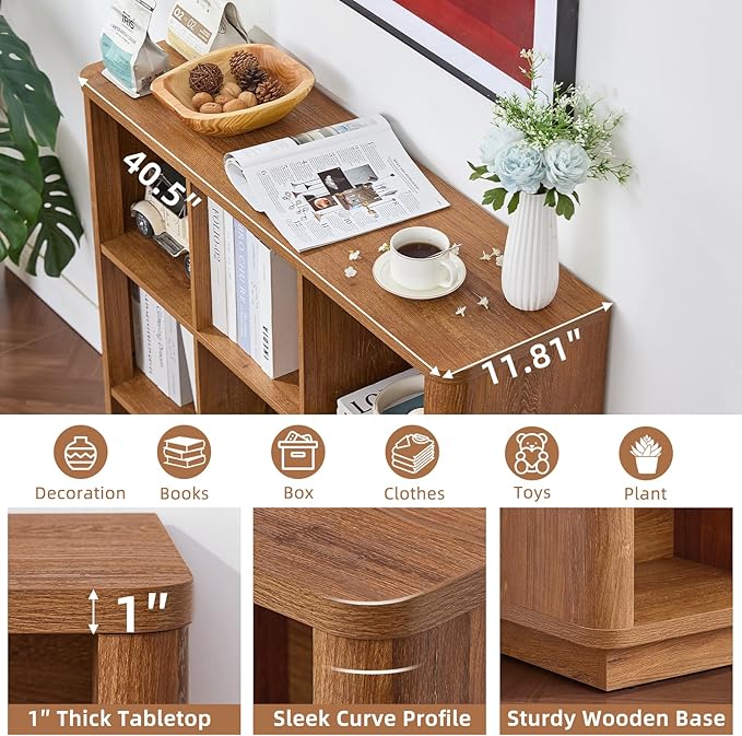 Joaxswe 9 Cube Storage Book Shelf, 40.5" Wide Organizer Bookshelf with Curved Edge, Wood Floor Standing 3-Tier Cubby Bookcase