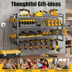 MOOMSINE Large Power Tool Organizer Wall Mount with Charging Station, 400lbs Metal Storage Rack with 8 Cordless Drill Holder,