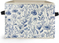 Blue and White Floral Storage Box Bins, Chinoiserie Flower Botanical Collapsible Storage Basket Organizer for Bedroom Laundry