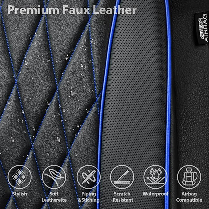 CAR PASS Piping Luxury PU Leather Two Front Car Seat Covers,Waterproof Anti- Slip Seat Covers Compatible with Front Seat Armr