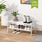 BMOSU 2-Tier Bamboo Shoe Rack Premium Stackable Shoe Shelf Storage Organizer for Hallway Closet Living Room Entryway Organize