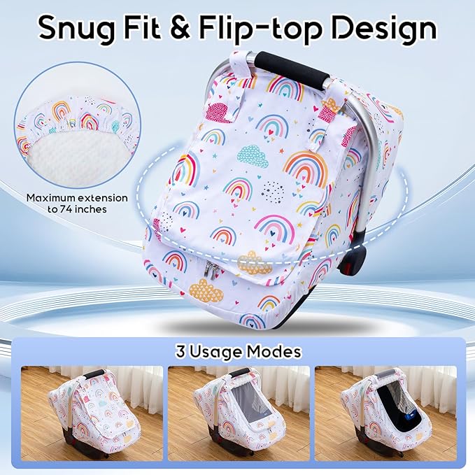 Car Seat Cover Baby Girls, Infant Car Seat Cover for Outdoor, Breathable Carseat Cover with Privacy Sun Shade & Mesh Window f