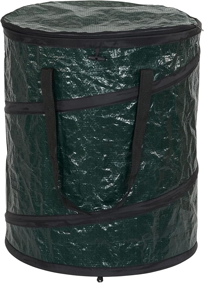 Household Essentials Pop Up Hamper, Pop Up Camping Trash Can, Great for Outdoor or Indoor Use, Portable and Collapsible with Zippered Top, Green
