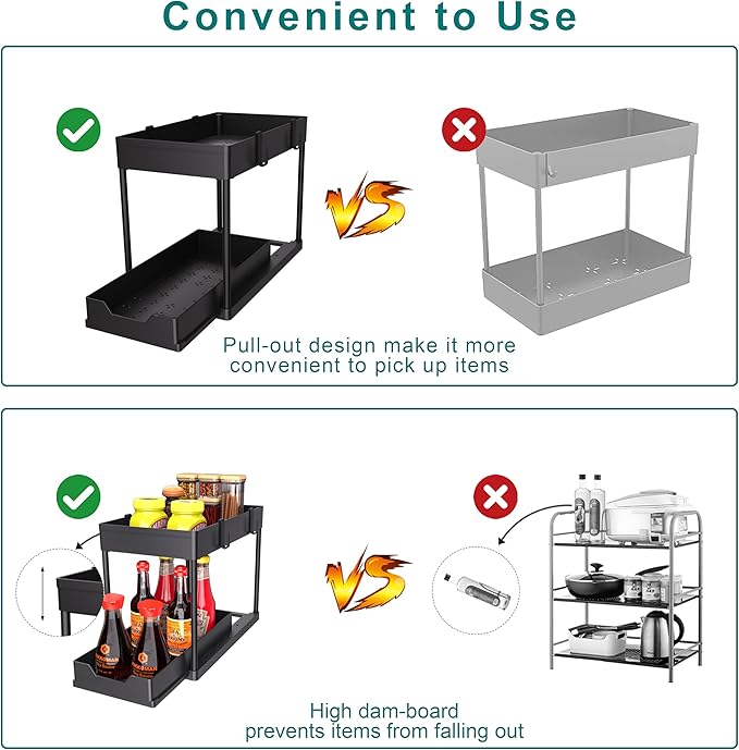 DEKAVA Under Sink Organizer 2 Pack, Bathroom Cabinet Organizer, 2 Tier Sliding Cabinet Basket Organizer Drawer, Multi-Purpose