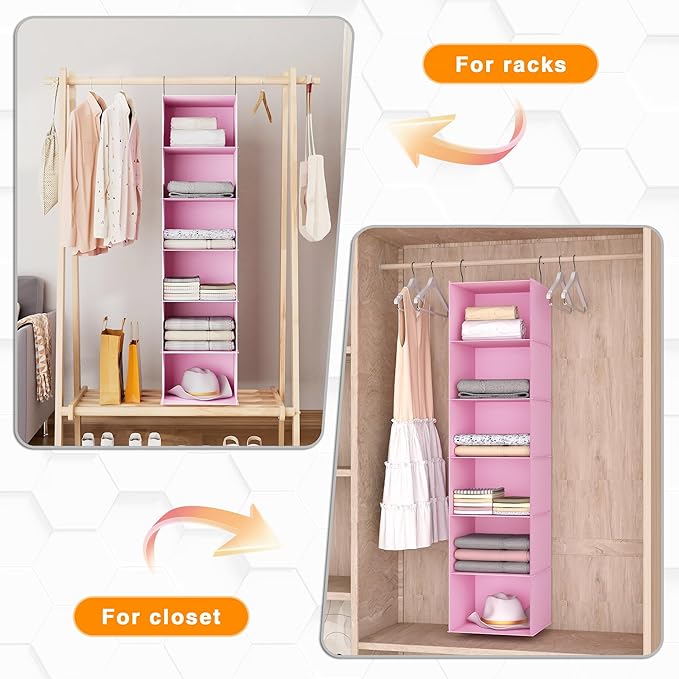 Hanging Closet Organizer, Easy Mount Foldable 6-Shelf Hanging Closet Wardrobe Storage Shelves, Clothes Handbag Shoes Accessor