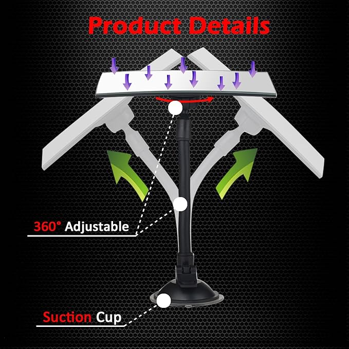 Suction Cup Baby Car Mirror, Ampper Adjustabe Long Arm HD Glass Convex Wide Angle Interior Rearview Baby Rear Facing Mirror (Frameless Rectangle, Large, 6.7" X 2.9")