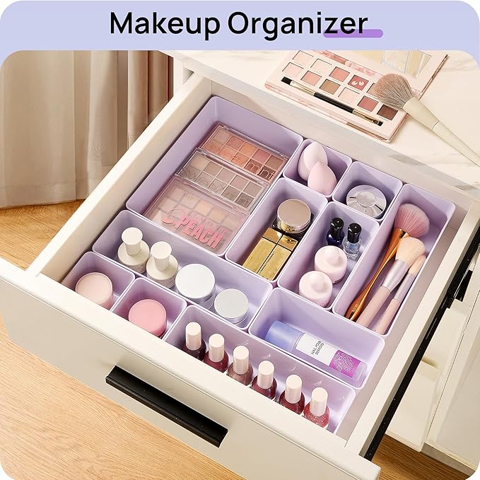 Vtopmart 25 PCS Plastic Drawer Organizers Set, 4-Size Versatile Bathroom and Vanity Drawer Organizer Trays, Storage Bins for 
