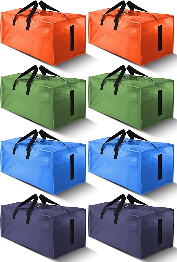 HOMESURE 8 Pack Large Strong Moving Bags with Zippers & Carrying Handles - Water-Resistant - Heavy Duty Storage Tote for Spac