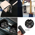 Dragonfly 13 Pcs Auto Seat Cover Sets Steering Wheel Cover Seatbelt Pad Floral Armrest Cover Pad Cup Holders Keychain Chapstick Holder for SUV Van Sedan Truck