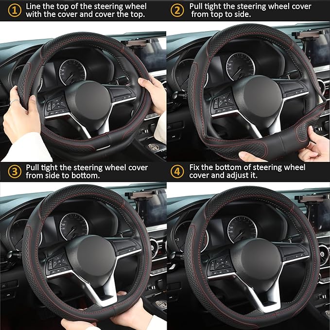 West Llama Customized Auto Car Steering Wheel Cover for Nissan,D Shaped Steering Wheel Cover for Rogue,Altima,Kicks (D-Shaped