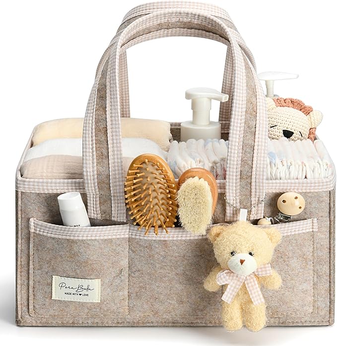 PeraBella Baby Diaper Caddy Organizer, Baby Basket Shower Gift Caddy, Portable Felt Changing Table Basket, Nursery Storage Bi