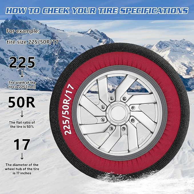 Automotive Snow Socks - Great Alternative to Tire Chains, Thickened Polyester Fiber for Maximum Traction & Grip, Fits Car, SU