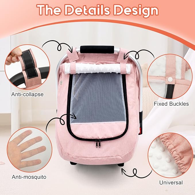Waterproof Car Seat Cover Baby, 3D Mink Dot Infant Car Seat Cover with 2 Breathable Vents, Universal Carseat Canopy for Girls
