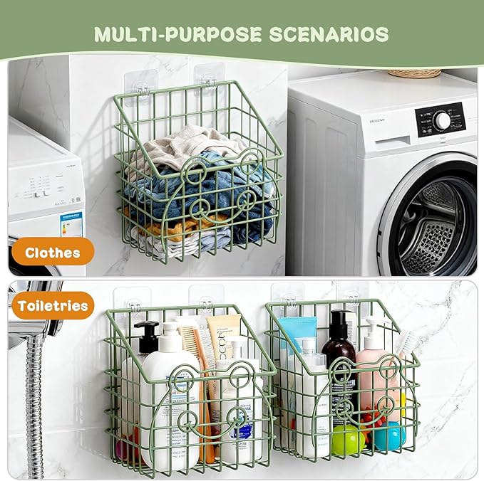 Greentainer 2 PackBath Toy Organizer, Wall Mounted Shower Storage Basket - Metal Bathtub Toy Holder with Hooks for Sorting Ki