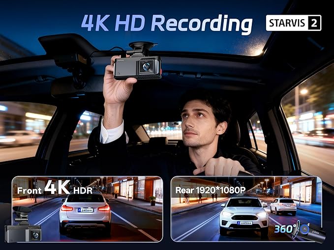 Pelsee S3 Touch 4K Dash Cam Front and Rear, STARVIS 2 Sensor, STARLIT™ Full Color Night Vision, 128GB Card, WiFi 6, ADAS, Das