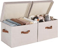 StorageWorks Fabric Storage Bins with Lid, Decorative Storage Boxes for Shelves, Stackable Closet Organizer Basket with Handl