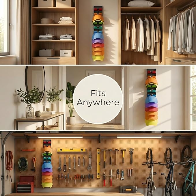 JBD Multicolor Hat Organizer for Baseball Caps, 2-Pack Wall Mounted Hat Rack Holds 20 Hats, Innovative Auto-Grip Clips Hat Ho