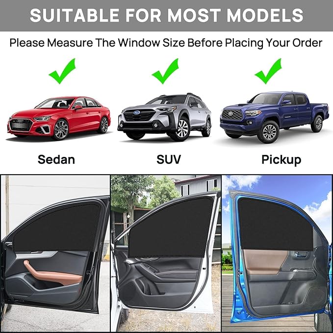 Side Window Sun Shade Magnetic Universal Sunshade Privacy Blinds Car Blackout Curtain for Car Camping Sleeping Family Travelling Rear Side 4PCS