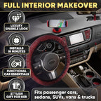 Red Bling Car Accessories Set, 27 Pieces Car Interior Set Including Steering Wheel Cover, Diamond License Plate Frame, Phone Holder, Coasters, Hooks, Great Gift for Women Drivers