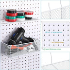 Hicarer 8 Pack Pegboard Baskets and Peg Board Racks Set, Pegboard Hooks, Square Style Wire Shelf Baskets, for Organize Tools,
