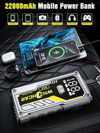 Car Battery Jump Starter 5000A Smart Portable Car Jump Starter Battery Pack (10.0 Gas/9.0L Diesel) 12V Safe Car Jumper with LCD Display Extended Jumper Cables, Fast Charge LED Light