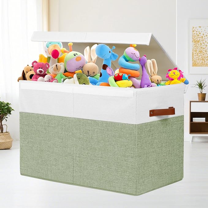 Gowee Large Toy Storage Box with Lid, Sturdy Toys Storage Chest Bin Organizer Basket with Dividers for Kids, Boys, Girls, Nur