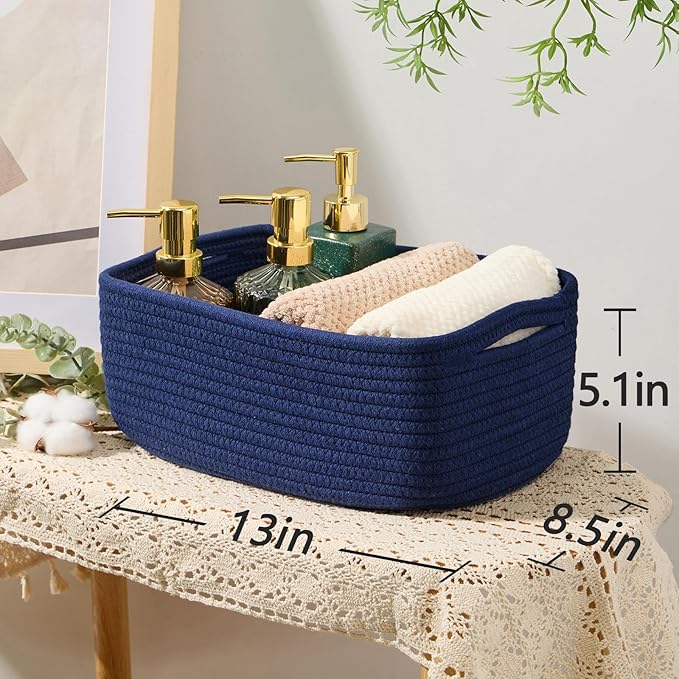MiniArk Small Storage Baskets for Organizing | Closet Organizer Bins | Shelf Toy Basket | Woven Rope Baskets | Cube Decorativ