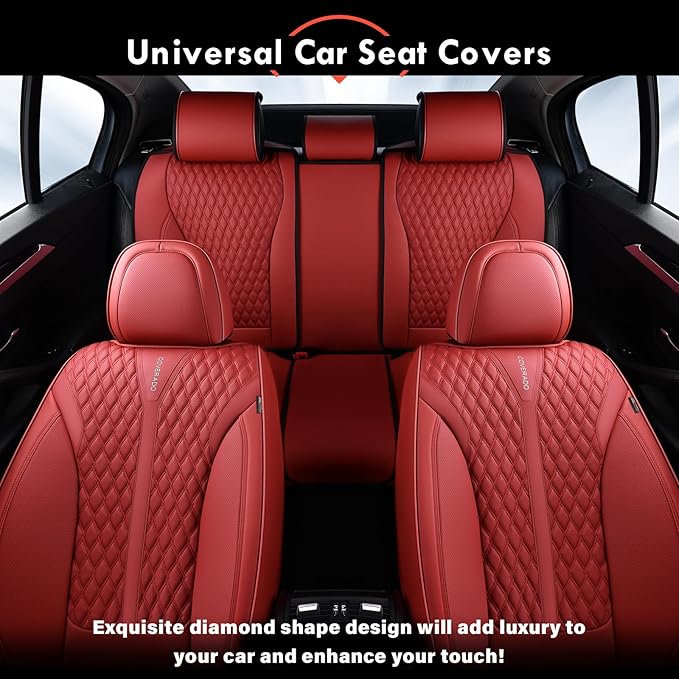 Coverado Car Seat Covers Full Set, Waterproof Nappa Leather Seat Covers for Cars, Front and Back Car Seat Protector, Luxury C