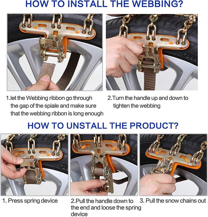 AutoChoice Emergency Snow Chains, Tire Chains with Thickened Manganese Steel for Car Truck SUV in Ice, Sand and Mud(8 Packs, 