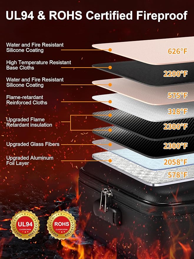 SMARTAKE Fireproof Document Box with Lock, Hard Case Waterproof Safe Box File Organizer, for Important Documents Papers Passp