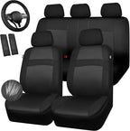 CAR PASS Universal 13PCS 3D Air Mesh Car Seat Covers -100% Breathable Seat Covers Full Sets Steering Wheel and Belt Cover Airbag and Rear Split Bench Compatible for Automotive SUV Truck (Pure Black)