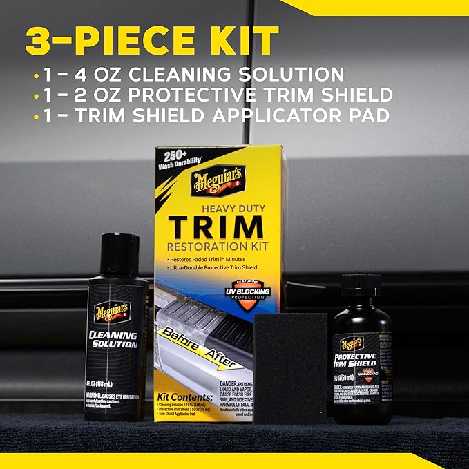 Meguiar's Heavy Duty Trim Restoration Kit - Includes a Cleaning Solution to Deep Clean Plastic and Trim and Protective Trim Shield That Delivers Ultra-Durable Protection with UV Blocking Protection
