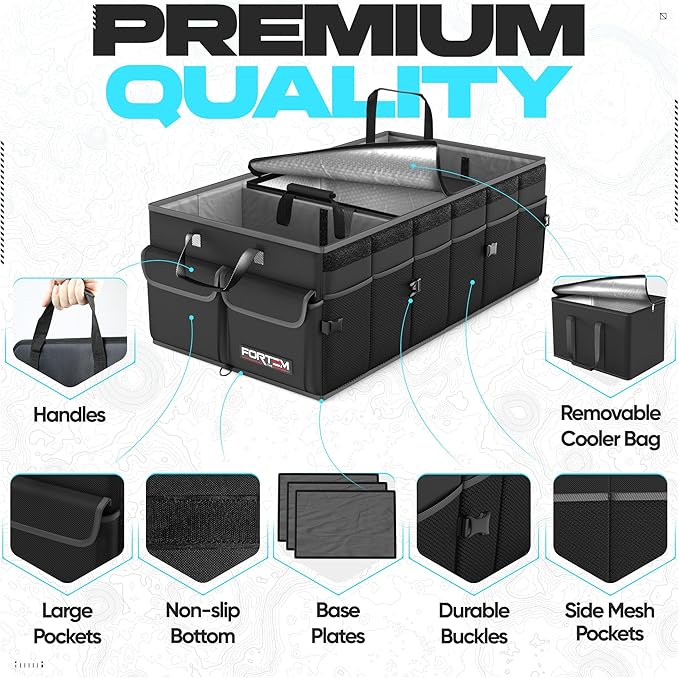 FORTEM Trunk Organizer with Cooler For SUV Car Trunk, Foldable Storage, Car Accessories for Women Men, Collapsible Bag, Perfect