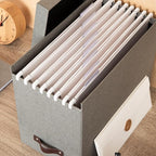 Bigso Box of Sweden File Organiser Storage with Stylish Leather Handle - Scandinavian Look Organiser Box Including 8 Hanging 