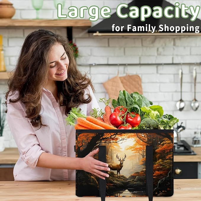 Reusable Grocery Bags Heavy Duty Shopping Bags Foldable Large Tote Bags with Long Handles & Hard Bottom