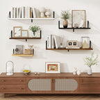 Wall Shelf, Floating Book Shelves with Brackets, 36 inch White Shelves Set of 3, Particle Board Wooden Shelf for Kitchen, Bat