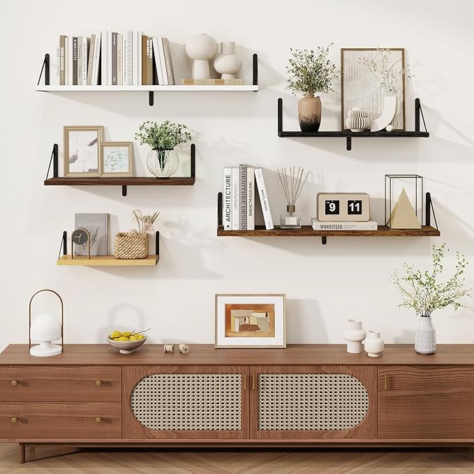 Shelves for Wall, Floating Bookshelves with Brackets, 36 inch Floating Shelves Set of 3, Wall Shelf for Kitchen, Bathroom, Be