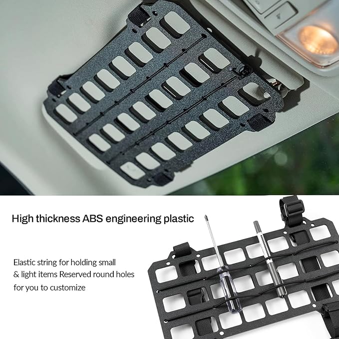 XUKEY Car Sun Visor Organizer,Vehicle Rigid MOLLE Panel Tactical Visor Organizer for Car Visor,Tactical Gear Holder for EDC Tool Holster Bag Holder Truck Equipment Mount Plate Modular Storage Shelf