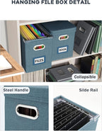Oterri File Organizer Box with Lid, Hanging Filing File Box with Mesh Pocket, Document Organizer Box for Letter Files, Portab