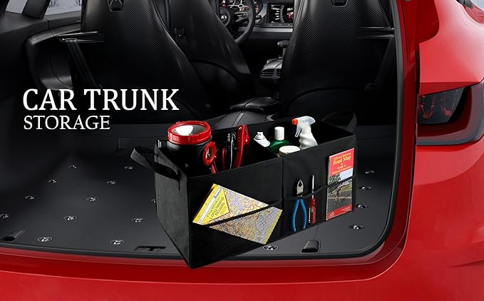 Handy Laundry Car Trunk Organizer - Large 2 Compartment Storage Bin with Non-Slip Fastener, Mesh Side Pockets & Heavy-Duty
