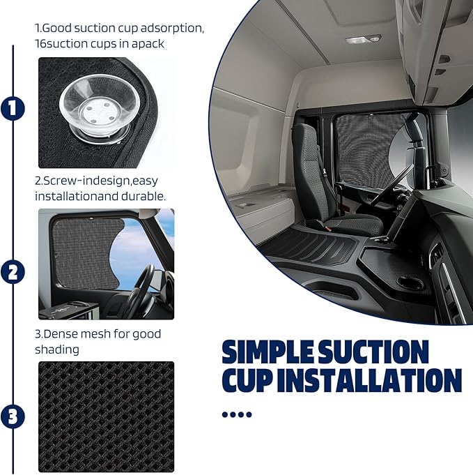 2Pcs Semi Truck Side Window Sun Shades with Suction Cups, UV Protection Semi Truck Curtains for Freightliner Cascadia Interior Accessories 23.6x21.6 Inch