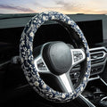 Brown Japanese Style Flower Steering Wheel Cover Auto Embroidery Steering Wheel Protector, Anti-Slip, Breathable, Absorbing S
