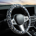 Brown Japanese Style Flower Steering Wheel Cover Auto Embroidery Steering Wheel Protector, Anti-Slip, Breathable, Absorbing S