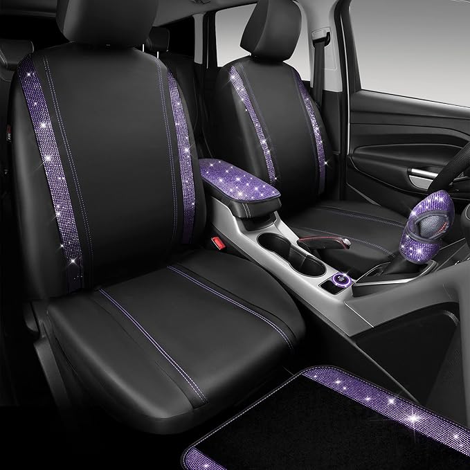 CAR PASS Bling Rhinestone Diamonds Car Seat Covers Leather Shining Rhinestone Car Floor mats Carpet with Anti-Slip Nibs Spark