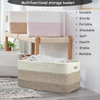 COMFY-HOMI Cotton Rope Woven Basket with Handles for Shelves,Toys,Book, Cloth Storage Baskets for Organizing-17" x 13" x 7.5"