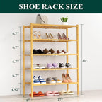 Smiry Shoe Rack, 5 Tier Thick Bamboo Shoe Organizer, Stackable Free Standing Wooden Shoe Storage Shelf for Closet, Entryway, 