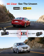 REDTIGER 4K Dash Cam Front Rear, STARVIS 2 Sensor, Free Card Included, 5.8GHz WiFi-20MB/s Fast Download, Dash Camera for Cars